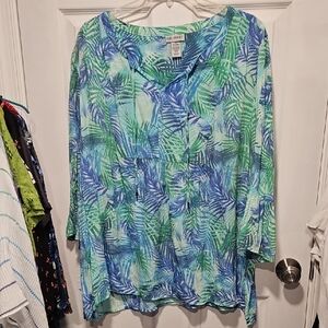 Catherines Blue and Green Leaf Print Blouse